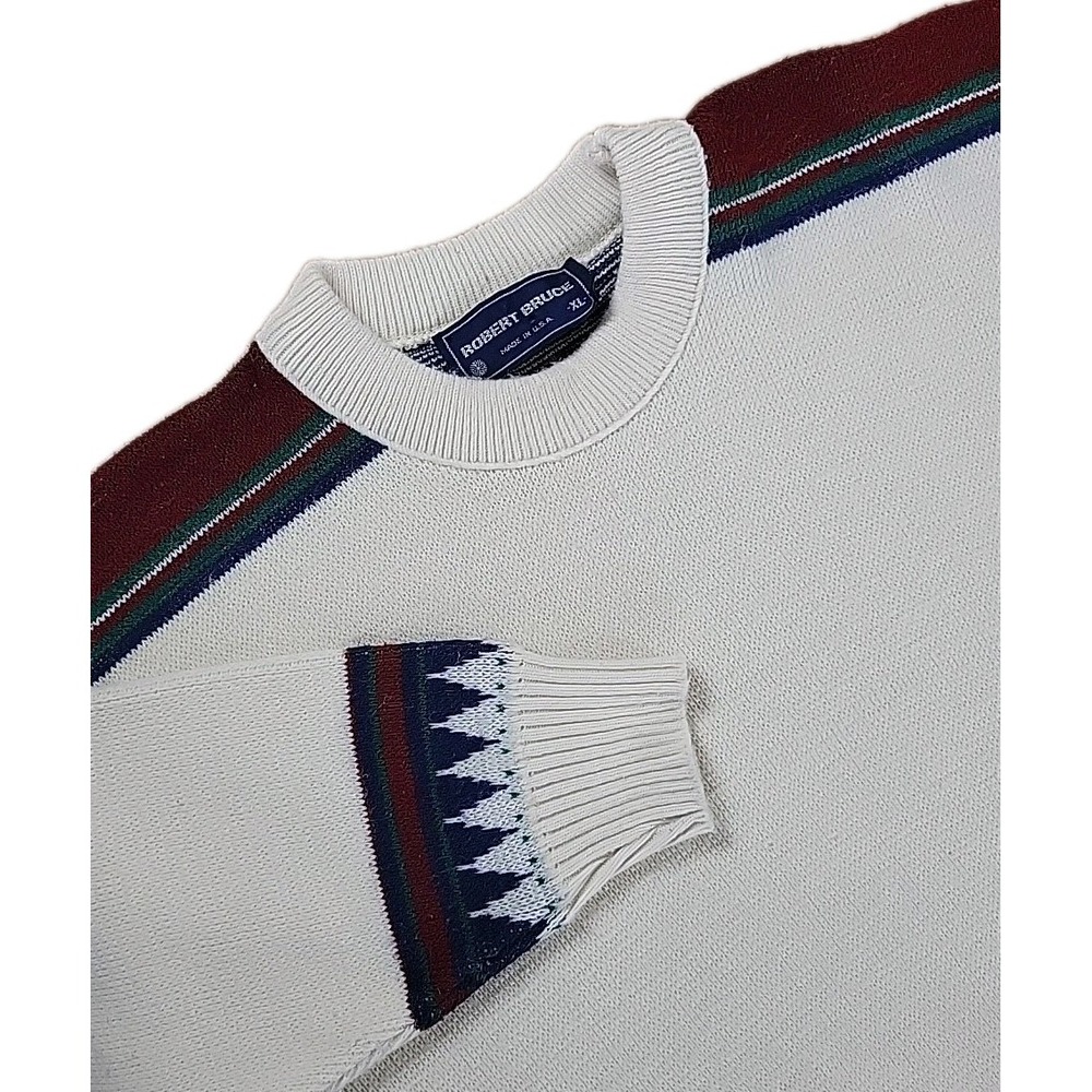 Vintage Men's XL Extra Large ROBERT BRUCE Sweater Pullover Crew‎ WOOL GEOMETRIC